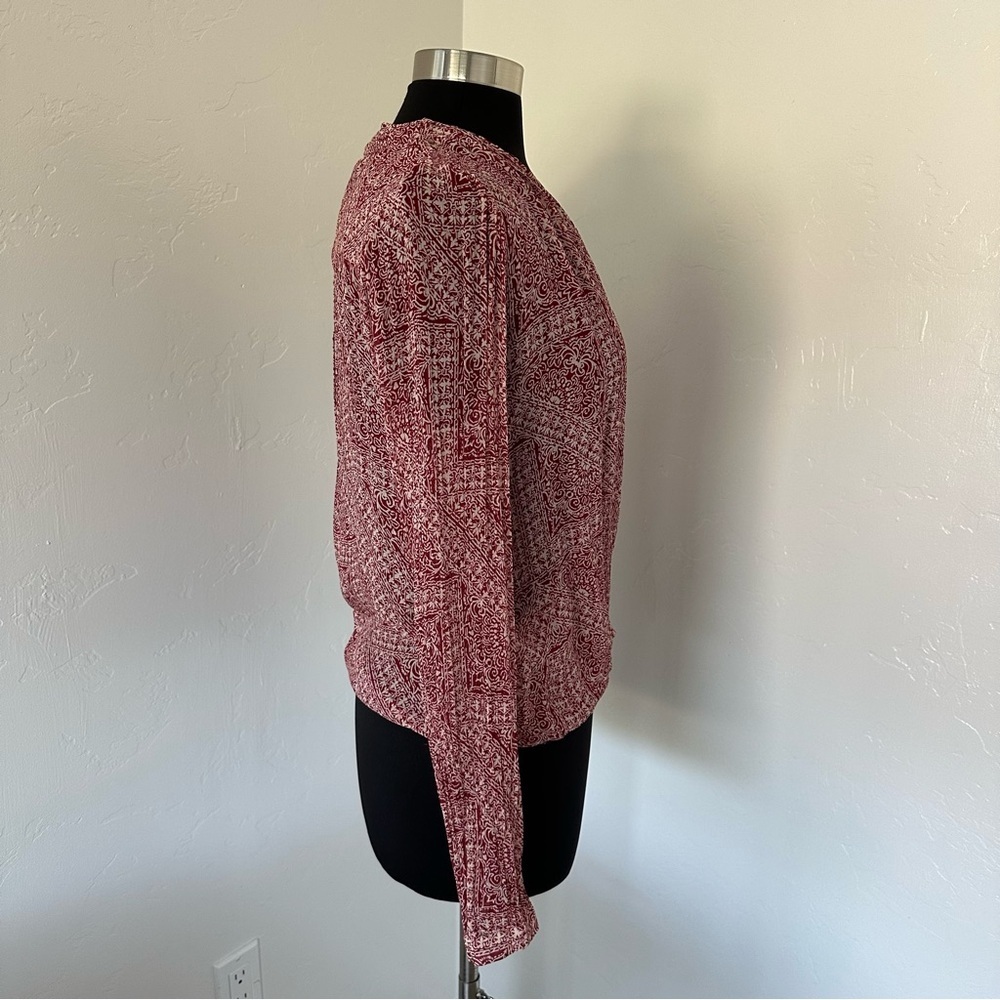 SEZANE Abélia Wrap Around Mosaic Ecru Print Burgundy Blouse Size 4 - Picture 7 of 17